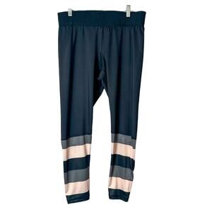 Crivit Women's Striped Athletic Yoga Leggings Black Pink & Gray Large 12/14